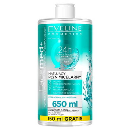 Eveline Cosmetics Facemed+ matujący płyn micelarny 3w1 650ml (P1)