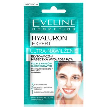 Eveline Cosmetics Hyaluron Expert Ultra-nawilżenie błyskawiczna maseczka wygładzająca 3w1 7ml (P1)