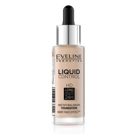 Eveline Cosmetics Liquid Control HD Long Lasting Formula 24H podkład do twarzy z dropperem 010 Light Beige 32ml (P1)